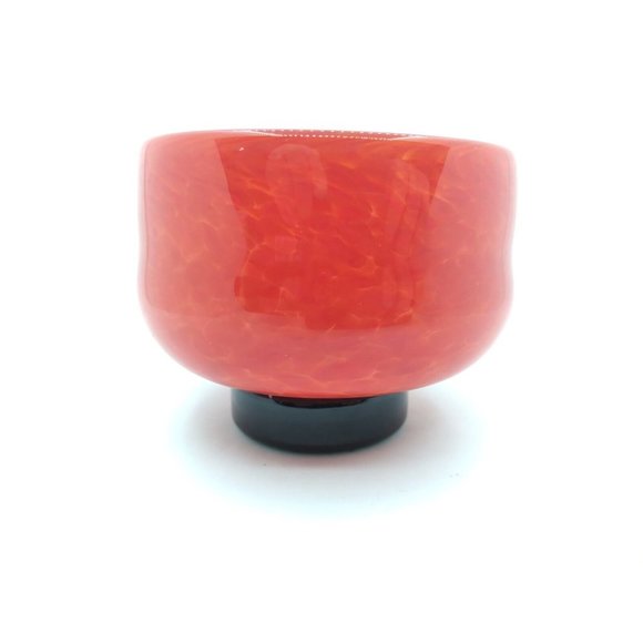 Vtg. lava red speckled art glass handblown footed votive vase signed O'dell 96 - Picture 12 of 15